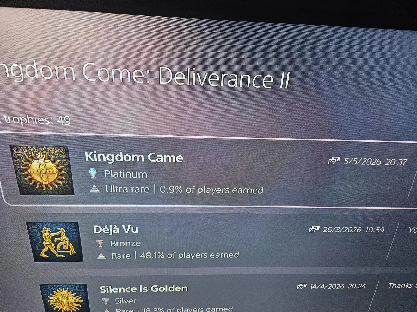 Abgeschlossene KCD2-Trophäenliste auf PlayStation