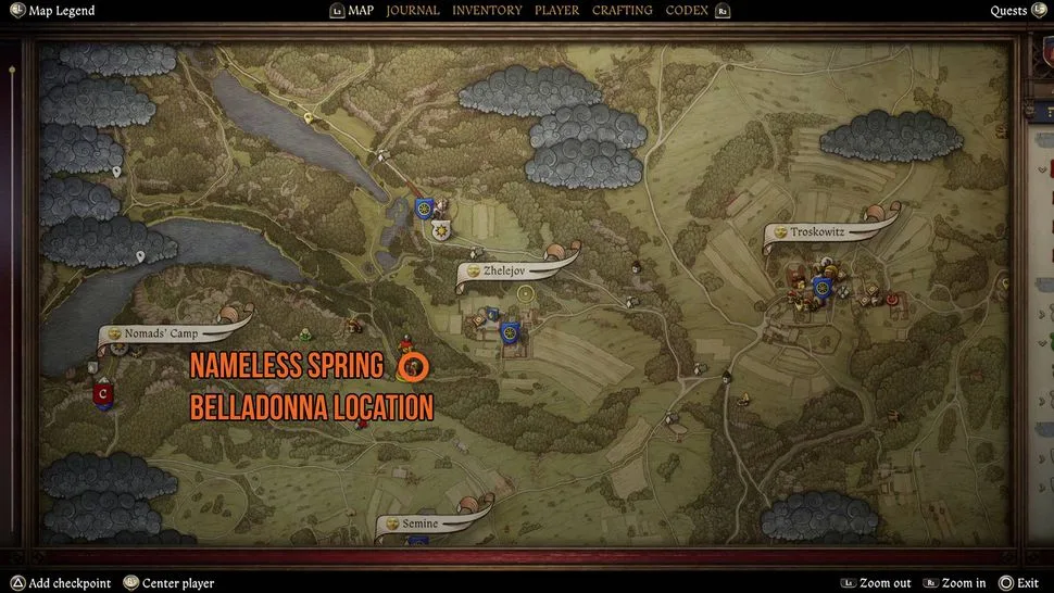 KCD2 belladonna bij de Naamloze Bron op de kaart
