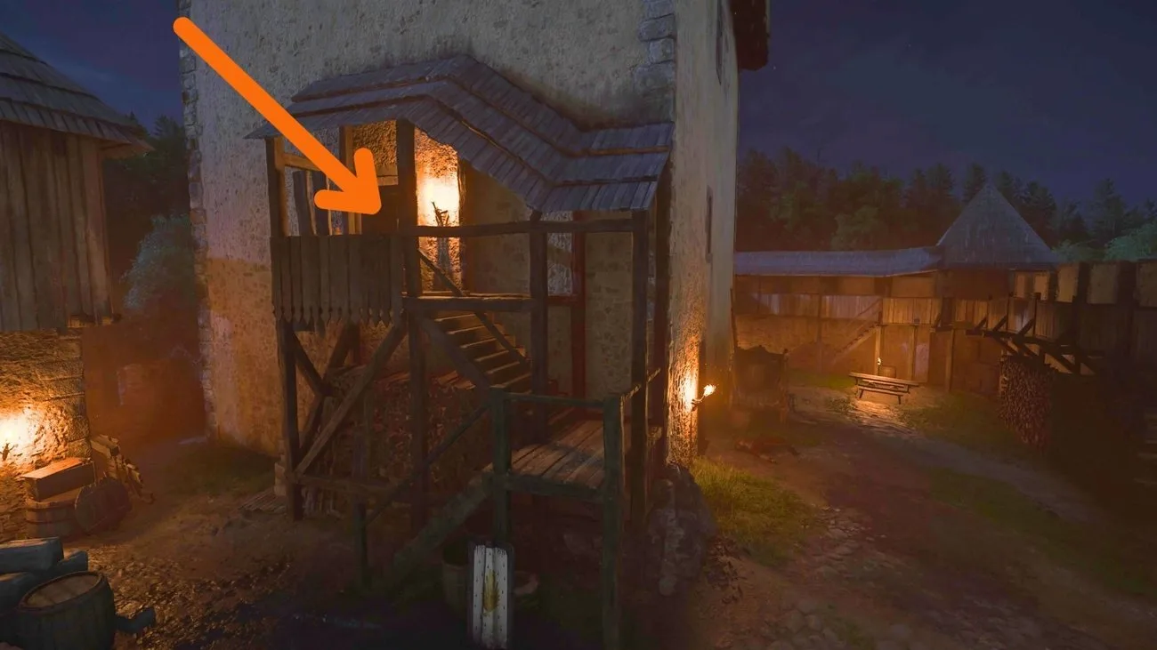 KCD2 Hans Capon: dřevěné schody ke zvýšenému vstupu do malešovské věže