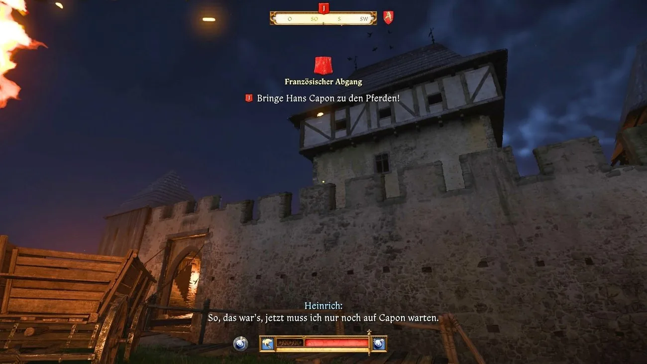 KCD2 Hans Capon: zapálená pochodeň u stájí a aktivní cíl útěku