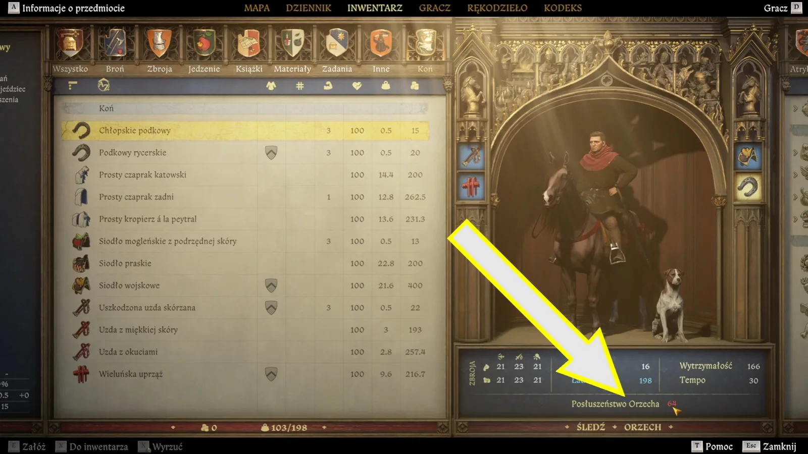 KCD2 kůň: slot pro výbavu koně ve hře