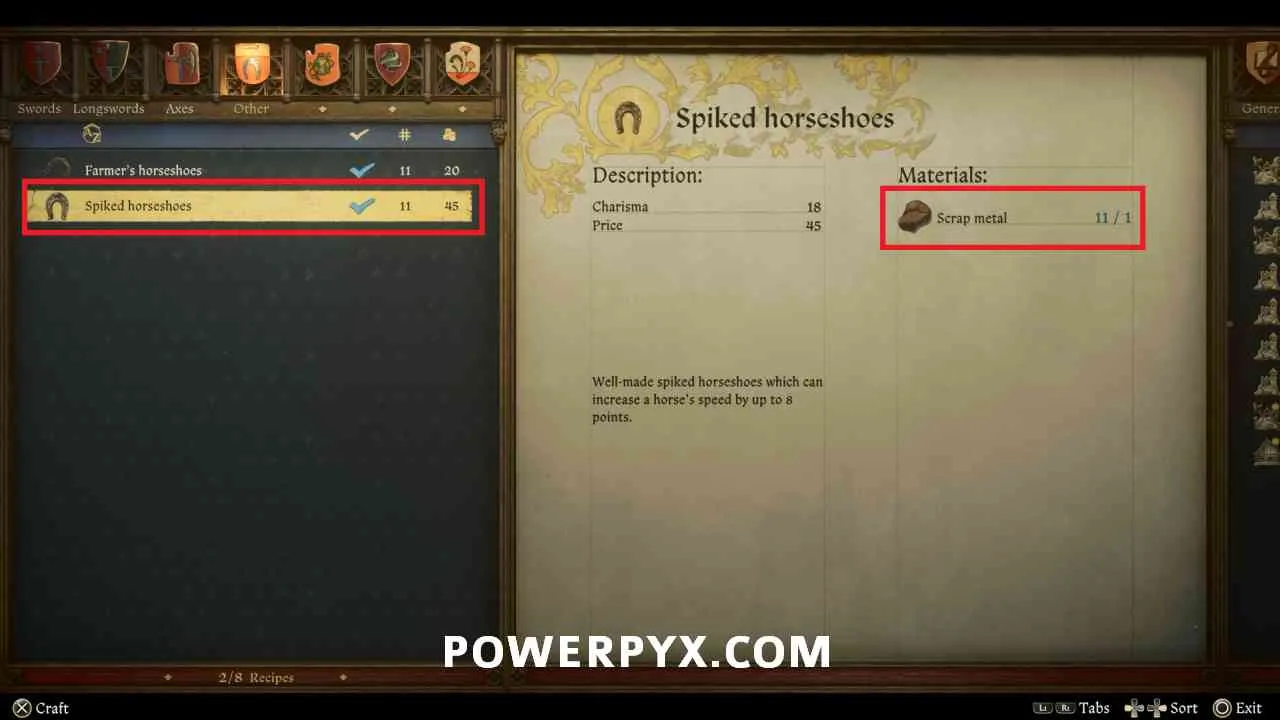 Recept en materiaal KCD2 magic horseshoes