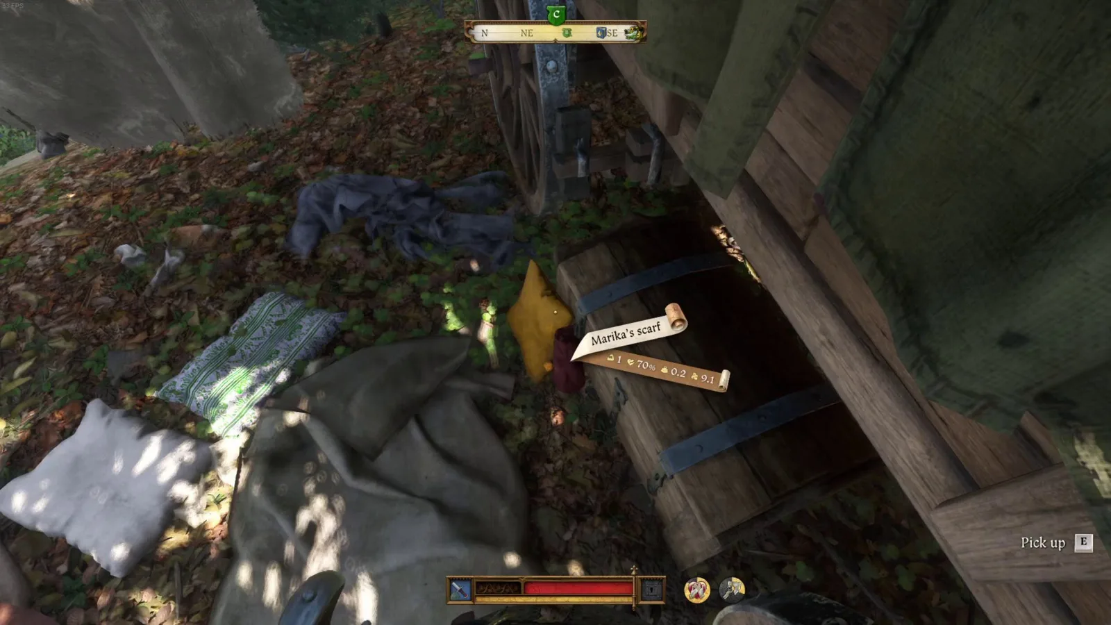 KCD2 Marika scarf beside the chest in the Nomads' Camp