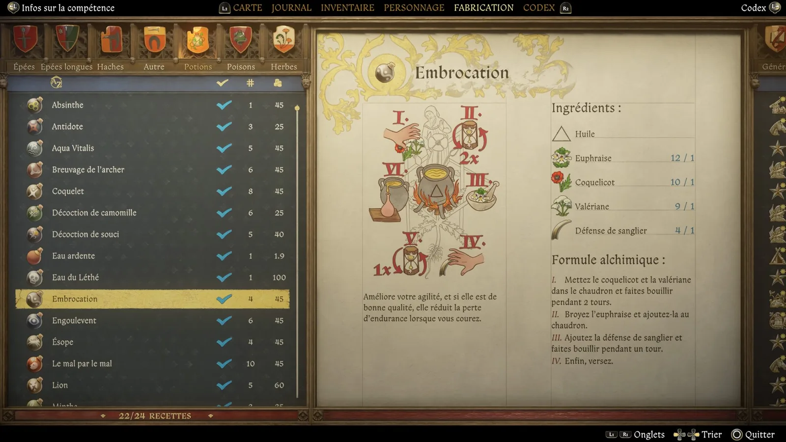 KCD2 recipes: alchemy recipe book