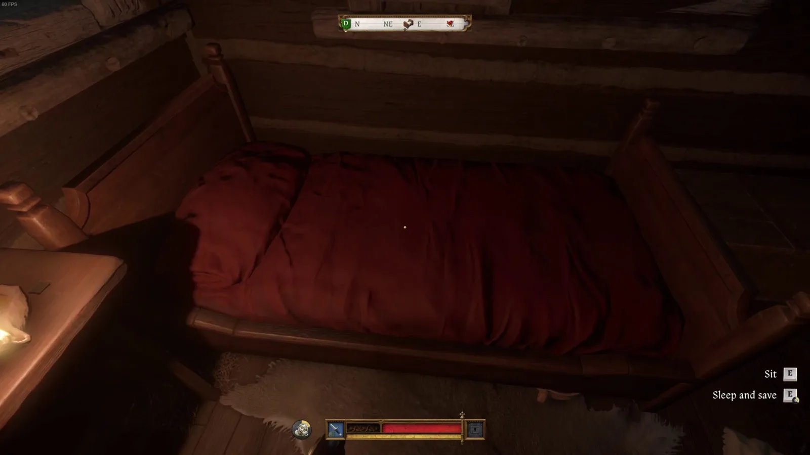 KCD2 Save: Bett mit dem Hinweis Schlafen und speichern