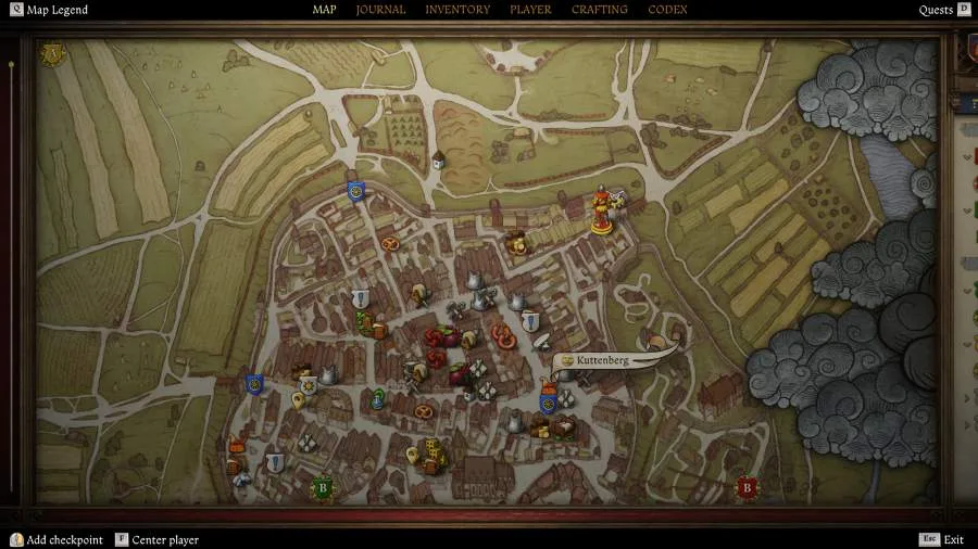 KCD2 skills locatie van een trainer in Kuttenberg op de kaart